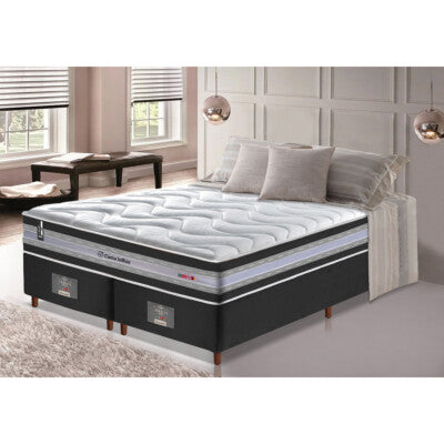 Cama Box Queen Colchão Pillow Top + Box 158x198x70 Molas Ensacadas Cama inBox Abstrato