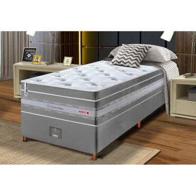 Cama Box Solteiro Colchão OrtoFirm + Box 88x188x71 Double Face Espuma D33 Dourado
