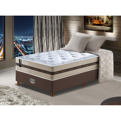 Conjunto Cama Box Solteiro de Molas Ensacadas D33 com Pillow TOP Cama inBox Select 88x188x71 Café