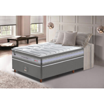 Conjunto Cama Box Solteiro de Molas Ensacadas D33 com Pillow TOP Cama inBox Select 88x188x71 Cinza