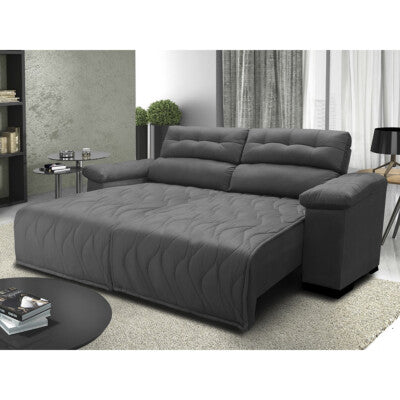 Sofá Austin 2,02m Retrátil, Reclinável com Molas no Assento e Almofadas, Suede Grafite Cama inBox