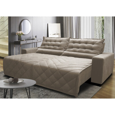 Sofá Retrátil e Reclinável com Molas Ensacadas Cama inBox Gold 2,72m Tecido Suede Velusoft Bege