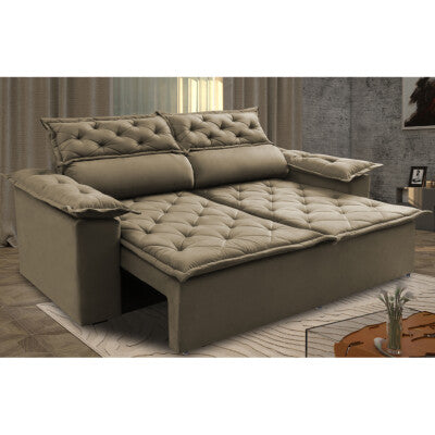 Sofá Sem Caixa Retrátil 1,80m SoftGel Celeste Velusoft Castor Cama inBox