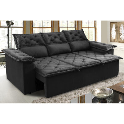 Sofá Sem Caixa Retrátil e Reclinável 1,95m Cama inBox Versátil Suede Velusoft Preto