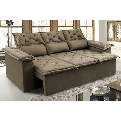 Sofá Sem Caixa Retrátil e Reclinável 1,95m Cama inBox Versátil Suede Velusoft Castor