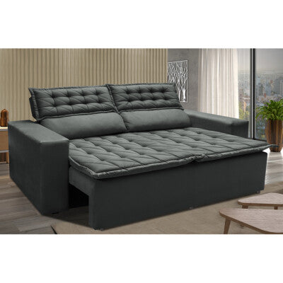 Sofá Sem Caixa Retrátil 1,80m SoftGel Celeste Velusoft Cinza Cama inBox