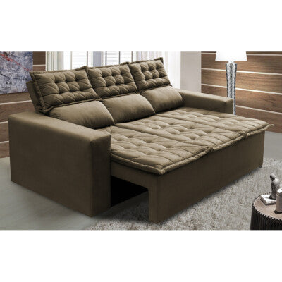 Sofá Baú Sem Caixa Retrátil 2,00m SoftGel Petit Boucle Caramelo Cama inBox