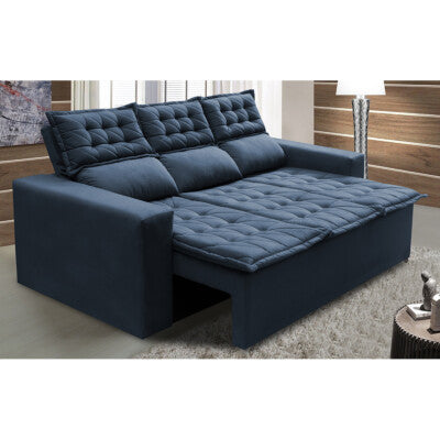 Sofá Sem Caixa Retrátil 2,00m SoftGel Luna Velusoft Azul Cama inBox