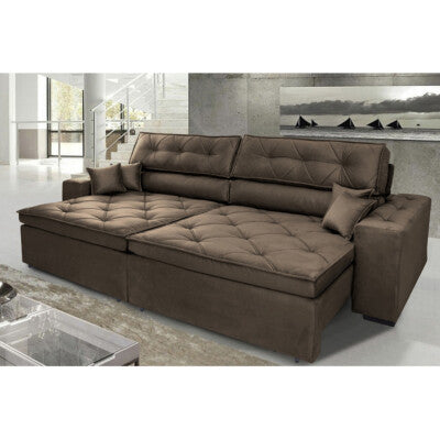Sofa de Canto Retrátil e Reclinável com Molas Cama inBox Austin 2,30m x 2,30m Suede Velusoft Café