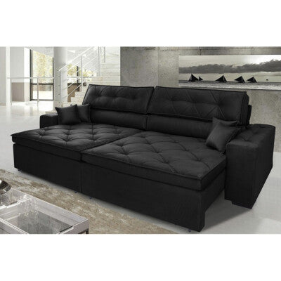 Sofá de Canto Retrátil, Reclinável, Molas Cama inBox Austin 2,20m x 2,20m Suede Velusoft Preto
