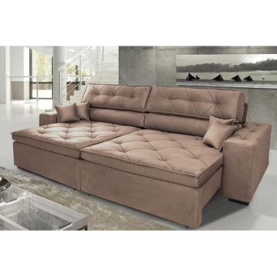 Sofá Baú Sem Caixa Retrátil 1,80m SoftGel Bonnie Boucle Marrom Cama inBox