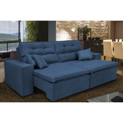 Sofá Retrátil e Reclinável com Molas Ensacadas Cama inBox Gold 3,12m Tecido Suede Velusoft Azul