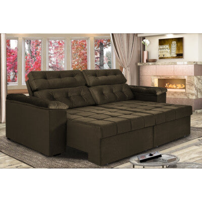 Sofá Baú Sem Caixa Retrátil 1,80m SoftGel Bonnie Boucle Marrom Cama inBox