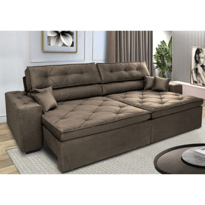 Sofa de Canto Retrátil e Reclinável com Molas Cama inBox Austin 2,30m x 2,30m Suede Velusoft Café