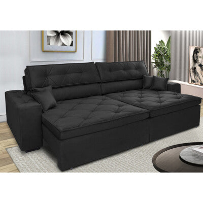 Sofá de Canto Retrátil, Reclinável, Molas Cama inBox Austin 2,30m x 2,30m Suede Velusoft Preto
