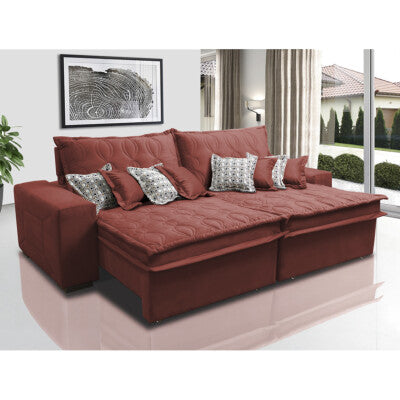 Sofá Sem Caixa Retrátil Reclinável 2,55m Cama inBox Versátil com Pillow Top e Molas Velusoft Vermelho