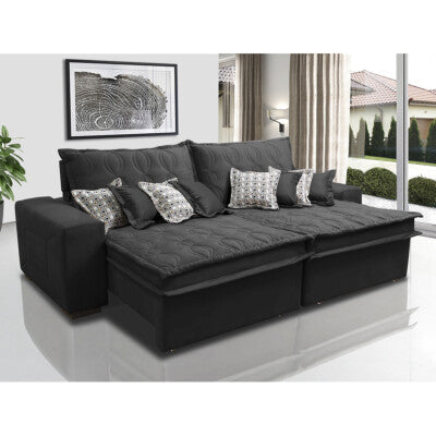 Sofá Retrátil e Reclinável 2,52m Molas Ensacadas Cama inBox Brasil Velusoft Preto
