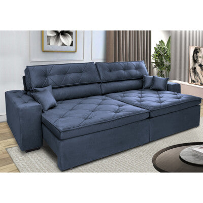 Sofá Retrátil e Reclinável com Molas Ensacadas Cama inBox Gold 2,72m Tecido Suede Velusoft Azul