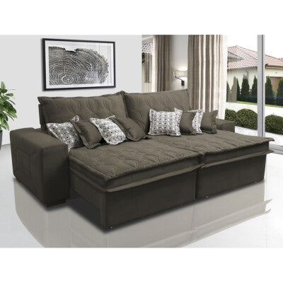 Sofá Retrátil e Reclinável com Molas Ensacadas Cama inBox Gold 2,72m Tecido Suede Velusoft Café