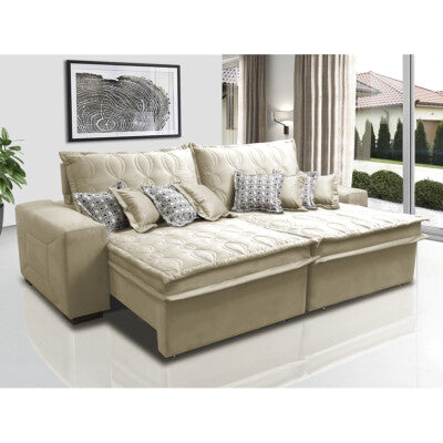 Sofá Retrátil e Reclinável com Molas Ensacadas Cama inBox Gold 2,72m Tecido Suede Velusoft Bege