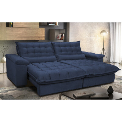 Sofá Retrátil e Reclinável com Molas Ensacadas Cama inBox Gold 2,72m Tecido Suede Velusoft Azul