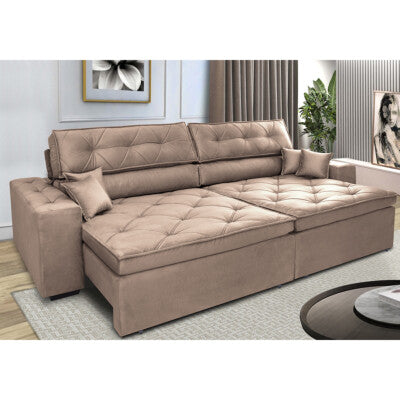 Sofá Retrátil e Reclinável 3,15m Molas Ensacadas Cama inBox Spazus com Bordado 3D Velusoft Castor