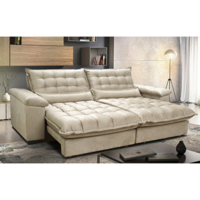 Sofá Retrátil e Reclinável com Molas Ensacadas Cama inBox Gold 3,12m Tecido Suede Velusoft Bege