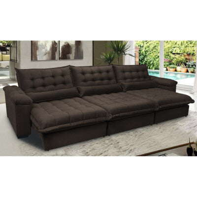 Sofá Retrátil e Reclinável com Molas Ensacadas Cama inBox Master 3,22m Tecido Suede Café