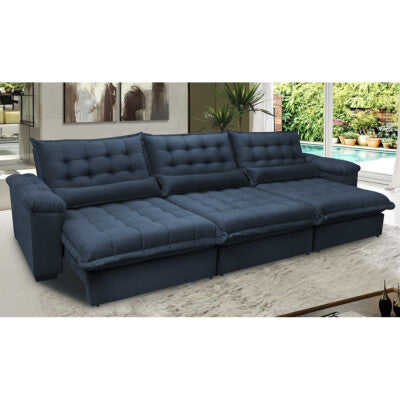 Sofá Retrátil e Reclinável 3,52m Molas Ensacadas Cama inBox Botonê com Camada Soft Premium Velusoft Azul