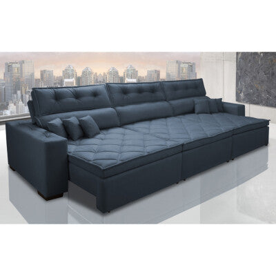 Sofá Retrátil e Reclinável 4,12m com Molas Ensacadas Cama inBox Aconchego Tecido Velusoft Azul