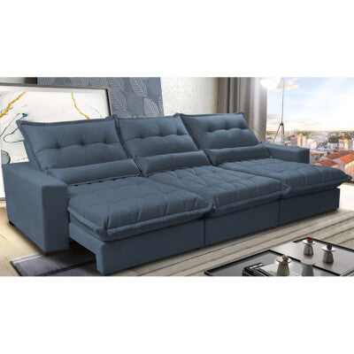Sofá Retrátil e Reclinável 4,12m com Molas Ensacadas Cama inBox Aconchego Tecido Velusoft Azul