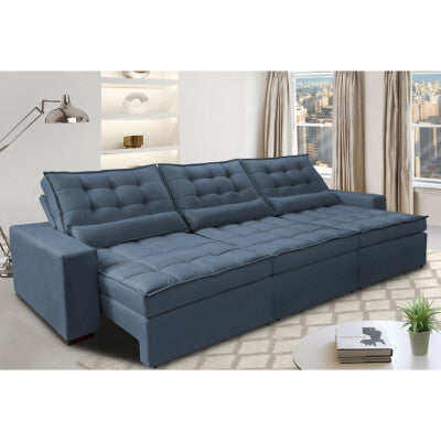 Sofá Retrátil e Reclinável 4,12m com Molas Ensacadas Cama inBox Aconchego Tecido Velusoft Azul