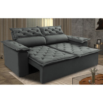 Sofá Sem Caixa Retrátil 1,60m SoftGel Luna Velusoft Cinza Cama inBox