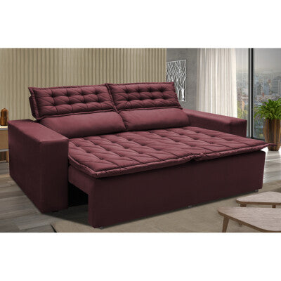 Sofá Sem Caixa Retrátil e Reclinável 1,75m Cama inBox Versátil Suede Velusoft Vinho