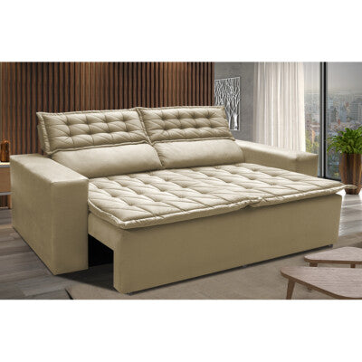 Sofá Sem Caixa Retrátil e Reclinável 1,55m Cama inBox Versátil Suede Velusoft Bege