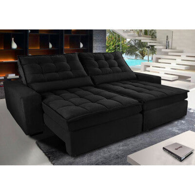 Sofá Retrátil e Reclinável 2,52m Molas Ensacadas Cama inBox Brasil Velusoft Preto