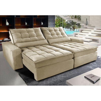 Sofá Retrátil e Reclinável com Molas Ensacadas Cama inBox Master 2,92m Tecido Suede Bege