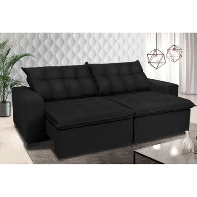 Sofá de Canto Retrátil, Reclinável, Molas Cama inBox Austin 2,20m x 2,20m Suede Velusoft Preto
