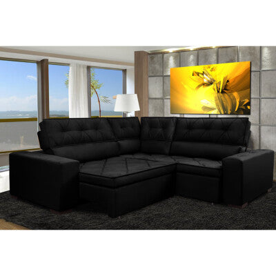 Sofá de Canto 2,60x2,36m Retrátil e Reclinável com Molas Cama inBox Platinum Esquerdo Suede Preto