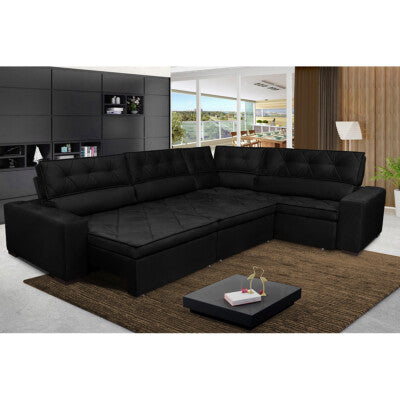 Sofá de Canto 2,60x2,36m Retrátil e Reclinável com Molas Cama inBox Platinum Esquerdo Suede Preto