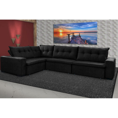 Sofá de Canto 2,60x2,36m Retrátil e Reclinável com Molas Cama inBox Platinum Esquerdo Suede Preto