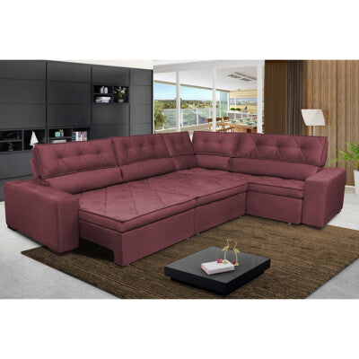 Sofa de Canto Retrátil e Reclinável com Molas Cama inBox Austin 2,70m x 2,70m Suede Velusoft Vinho
