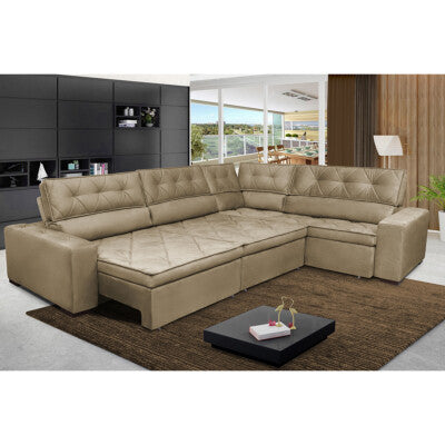 Sofa de Canto Retrátil e Reclinável com Molas Cama inBox Austin 2,70m x 2,70m Suede Velusoft Castor
