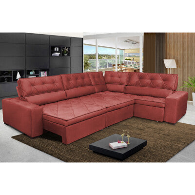 Sofa de Canto Retrátil e Reclinável com Molas Cama inBox Austin 2,40m x 2,40m Suede Velusoft Vermelho