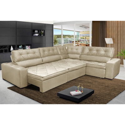 Sofa de Canto Retrátil e Reclinável com Molas Cama inBox Platinum 3,00x2,36 Tecido Suede Bege