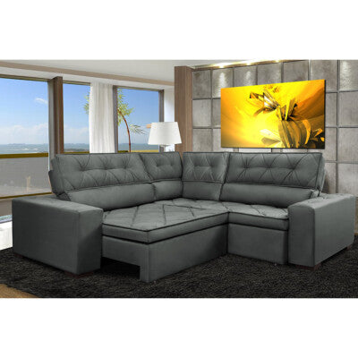 Sofa de Canto Retrátil e Reclinável com Molas Cama inBox Platinum 3,40x2,36 Tecido Suede Cinza