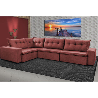 Sofa de Canto Retrátil e Reclinável com Molas Cama inBox Austin 3,65X2,54 ou 2,54X3,65 Suede Velusoft Vermelho