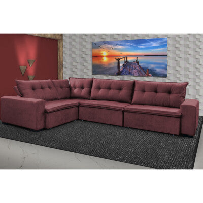 Sofa de Canto Retrátil e Reclinável com Molas Cama inBox Austin 2,70m x 2,70m Suede Velusoft Vinho