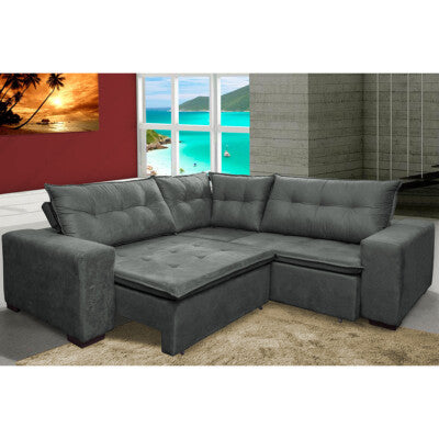 Sofa de Canto Retrátil e Reclinável com Molas Cama inBox Austin 2,40m x 2,40m Suede Velusoft Cinza