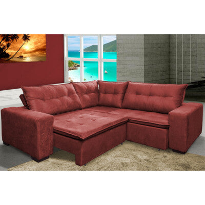 Sofa de Canto Retrátil e Reclinável com Molas Cama inBox Austin 2,40m x 2,40m Suede Velusoft Vermelho